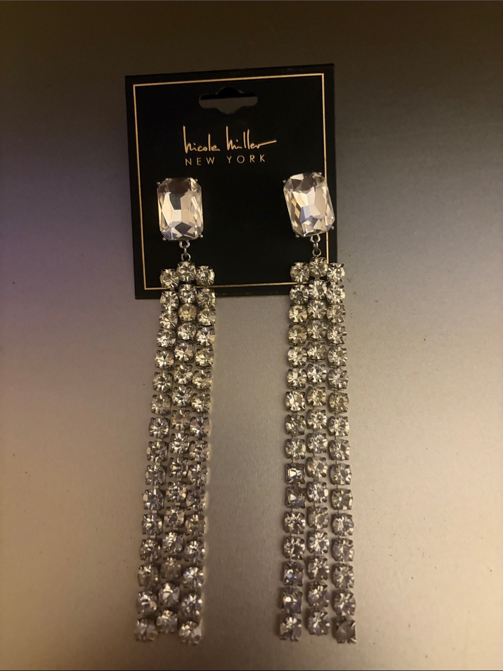 Nicole Miller Silver Crystal Linear Drop Earrings